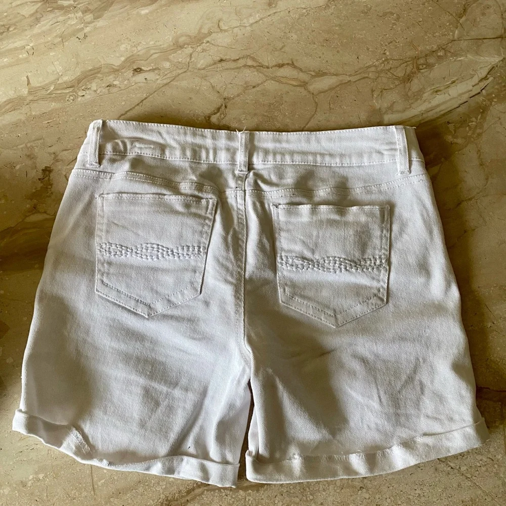BONGO White Distressed Roll-Cuff Denim Shorts